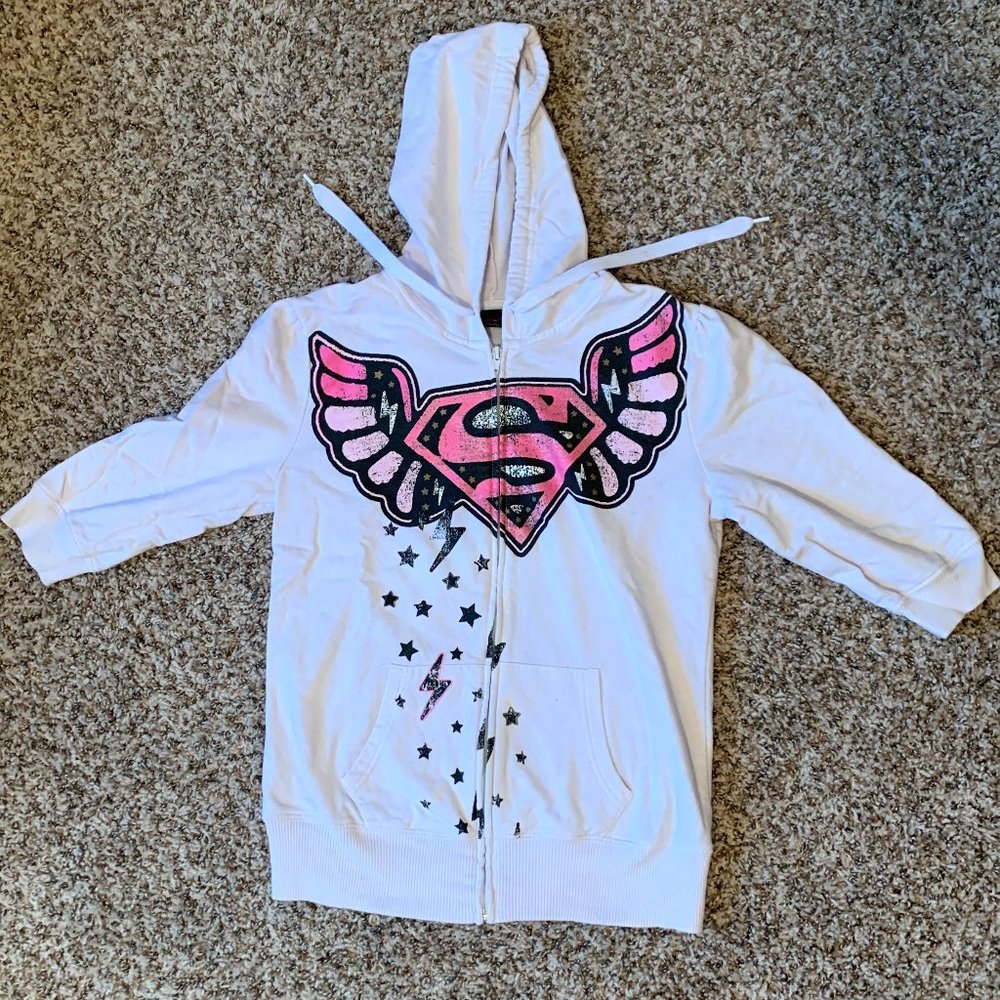 3/4 length sleeve, zip-up Supergirl hoodie